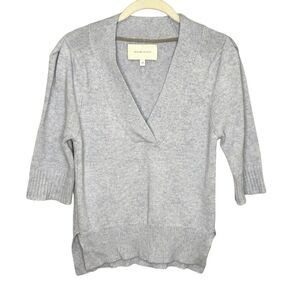 Brochu Walker Sweater XS Gray Blue Cotton Cashmere V Neck Pullover 3/4 Sleeve